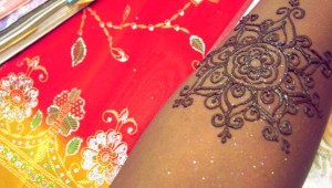 Photo of an arm with henna designs.