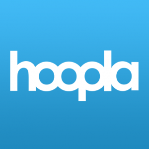 The "Hoopla" logo, lowercase white text on a blue background.