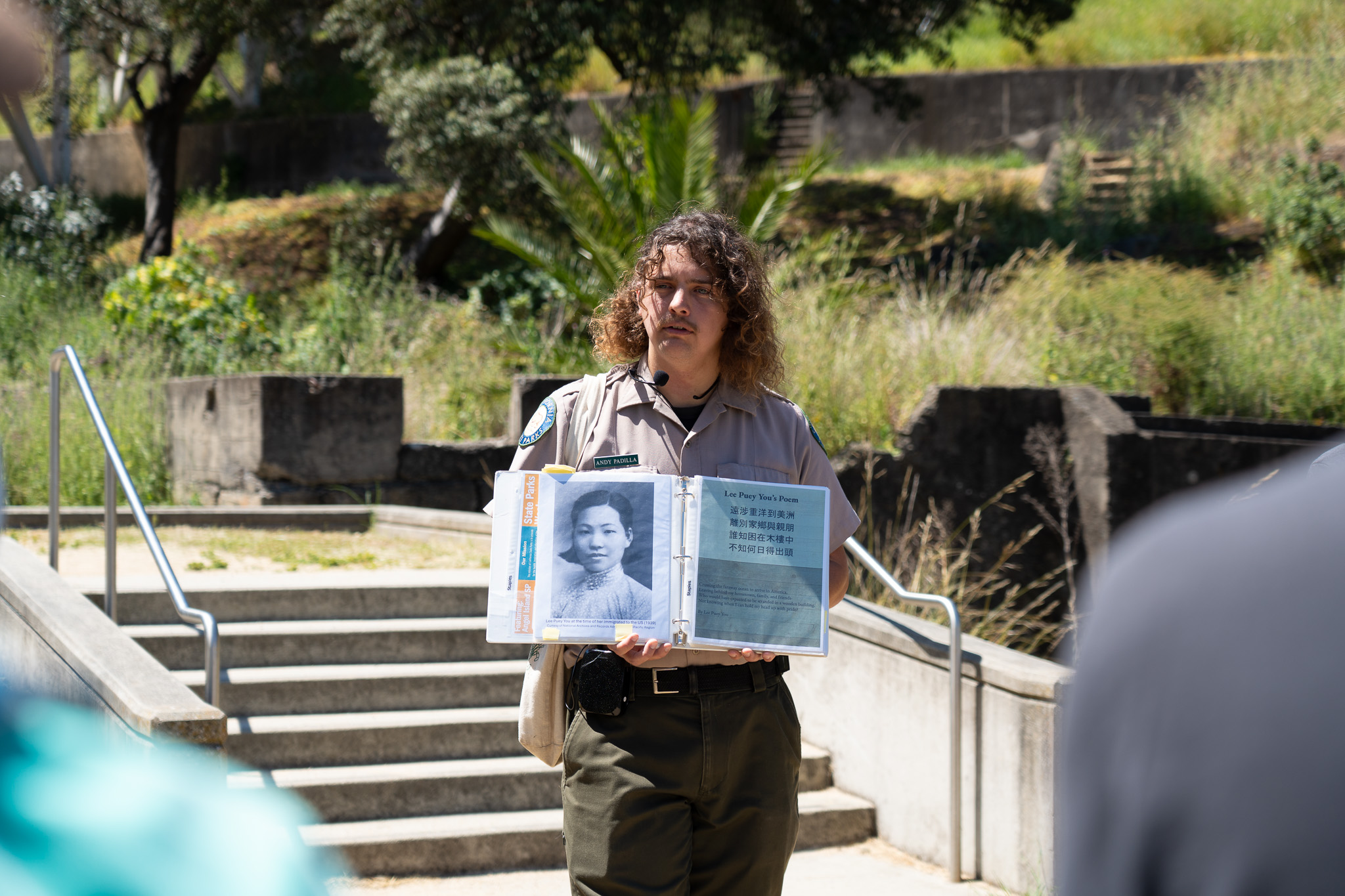 Photo of Angel Island guide speaking / presenting
